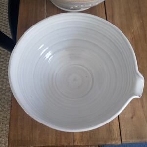 Vermont Farmhouse Pottery White Ceramic Mixing Bowl with Pour Spout